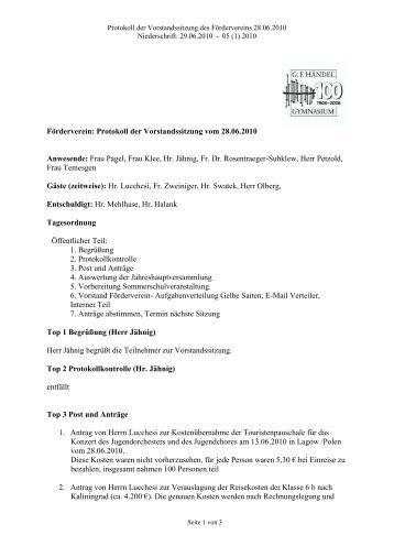 Förderverein: Protokoll der Vorstandssitzung vom 28.06.2010 ...