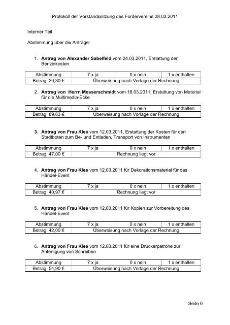 Protokoll der Vorstandssitzung des Fördervereins 28.03.2011 Seite ...