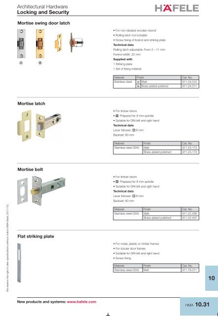 Door Handles, Locking and Security - Hafele