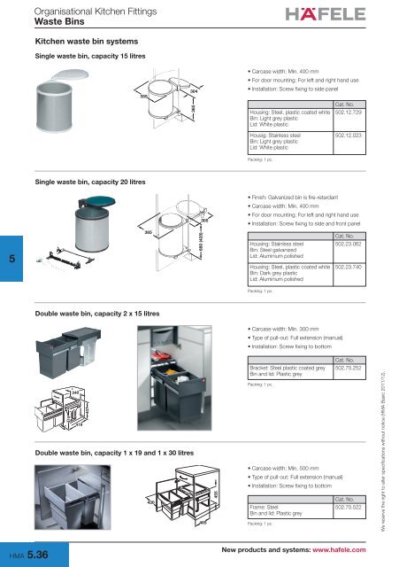 Waste Bins Kitchen Cabinet Accessories Hafele