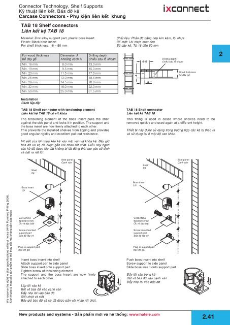 Connector Technology, Shelf Supports Kyõ thuaät lieân keát - Hafele