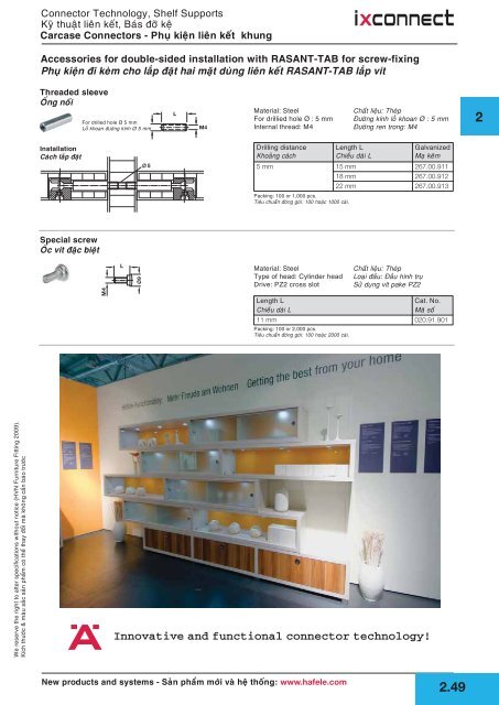 Connector Technology, Shelf Supports Kyõ thuaät lieân keát - Hafele