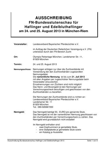 Ausschreibung FN-Bundesstutenschau Haflinger und ...