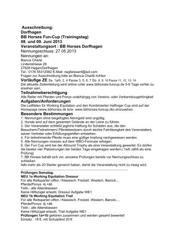 Ausschreibung: Dorfhagen BB Horses Fun-Cup ... - Haflinger aktuell
