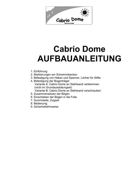 Aufbauanleitung Cabrio Dom