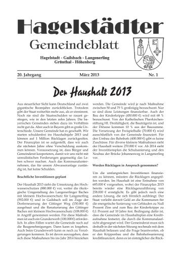 März 2013 - der Gemeinde Hagelstadt
