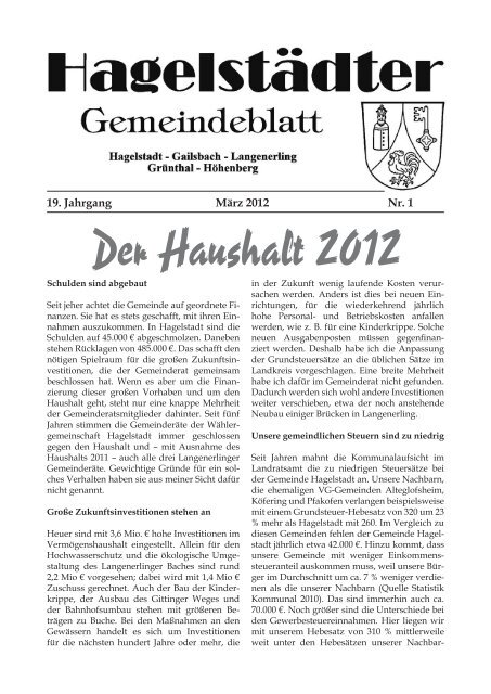 Jahrgang 2012 - der Gemeinde Hagelstadt