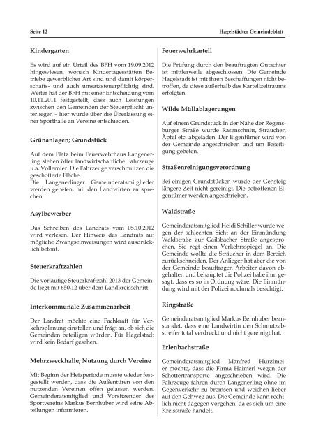 Jahrgang 2012 - der Gemeinde Hagelstadt