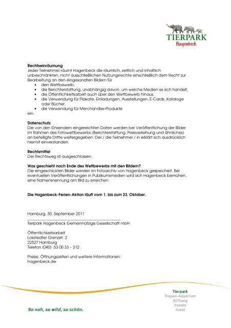 Teilnahmebedingungen Fotowettbewerb - Hagenbeck