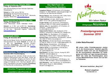 Freizeitprogramm Sommer 2010 - Naturfreunde Vorarlberg