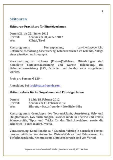 Jahresprogramm 2012 - Naturfreunde Vorarlberg