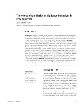 the effect of familiarity on vigilance behaviour in grey squirrels