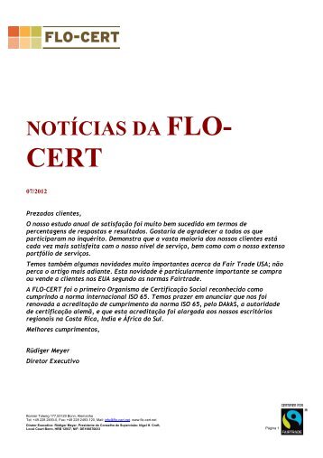 NOTÍCIAS DA FLO- - FLO-CERT GmbH