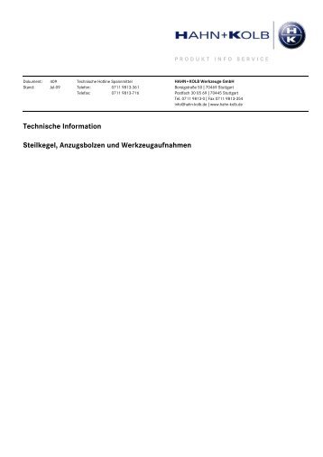 Technische Info Steilkegel, Anzugsbolzen und Werkzeugaufnahmen