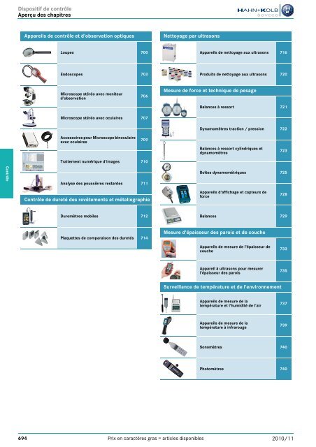 Dispositif de contrôle Aperçu des chapitres 2010/11