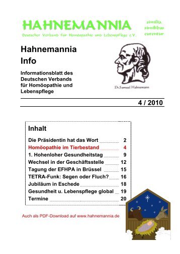 Infoblatt 4/2010 - Hahnemannia