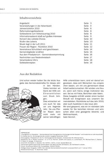 Ausgabe Dezember 2010 - Evangelische Kirchengemeinde Daaden