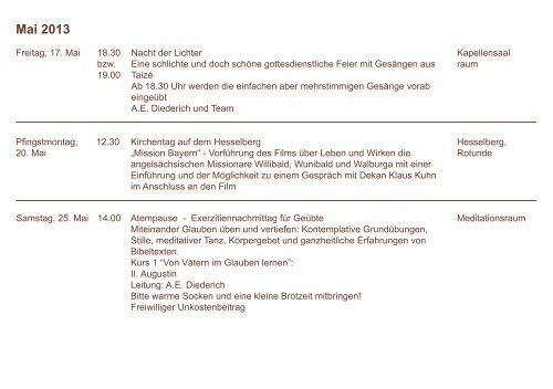 Veranstaltungskalender Kloster Heidenheim 2013 - Hahnenkamm