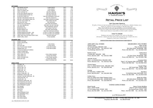 Retail Price List - Haigh's Chocolates