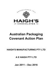 Australian Packaging Covenant Action Plan - Haigh's Chocolates