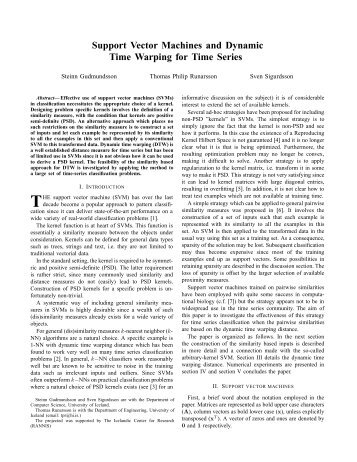 Support Vector Machines and Dynamic Time Warping for Time Series