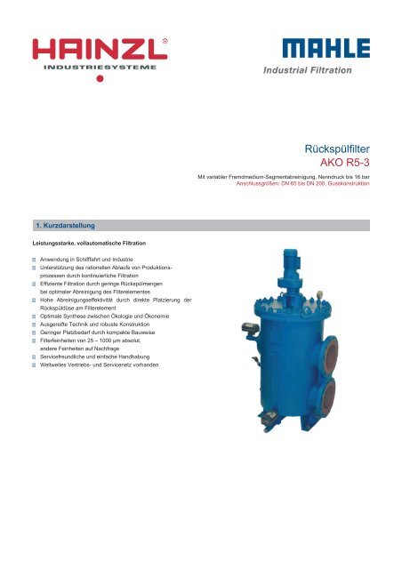 Rückspülfilter AKO R5-3 - Hainzl Industriesysteme