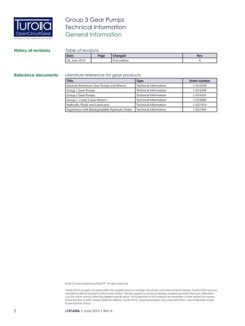 Turolla group 3 gear pumps - technical information - bibus sk