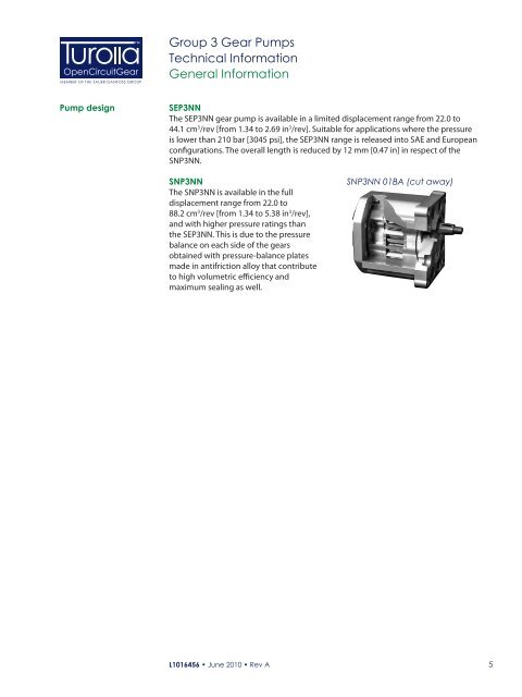 Turolla group 3 gear pumps - technical information - bibus sk