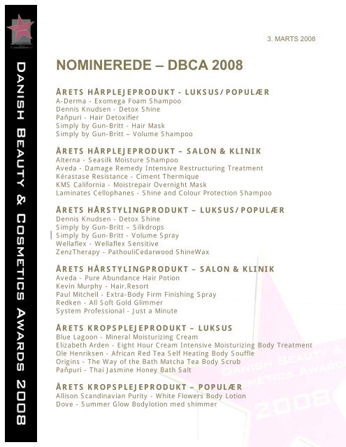 [pdf] nominerede – dbca 2008 - Hair Magazine