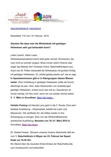 Newsletter 116 vom 19.02.10 - Institut für Geistheilung und ...
