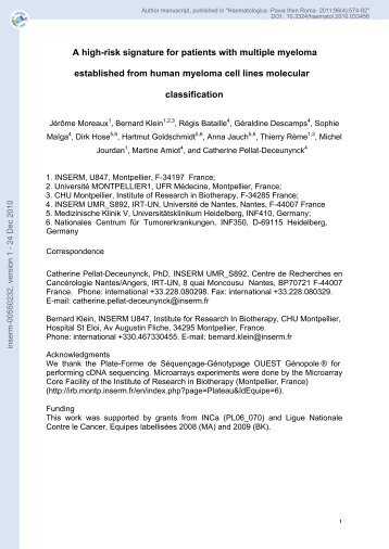 A high-risk signature for patients with multiple myeloma established ...