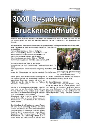 Eröffnung Murradbrücke Donnersdorf - Marktgemeinde Halbenrain