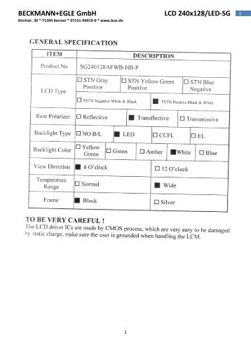 BECKMANN+EGLE Gmbh LCD 240x128/Led-Sg - Beckmann und ...