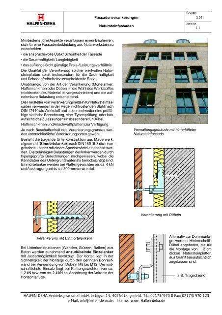 Fassadenverankerungen Natursteinfassaden Mindestens ... - Halfen