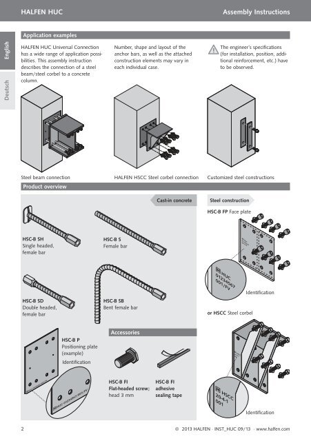 Montageanleitung/Instructions HALFEN HUC Universal connection