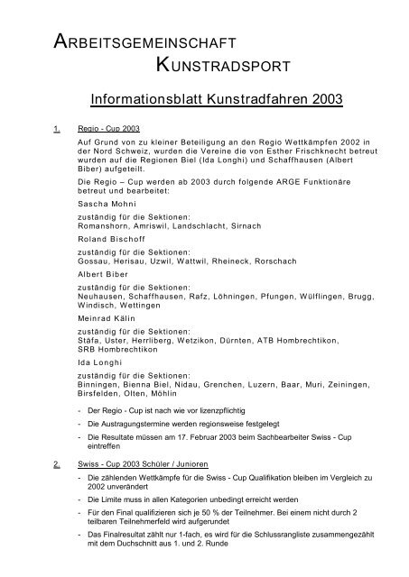 Informationsblatt Kunstradfahren 2003