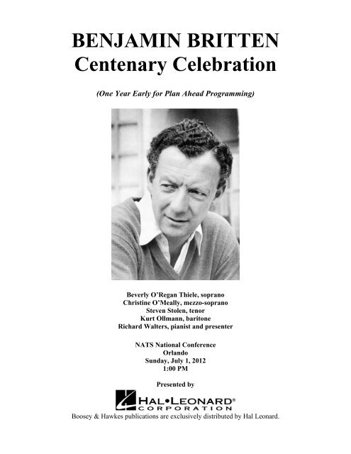 BENJAMIN BRITTEN Centenary Celebration - Hal Leonard