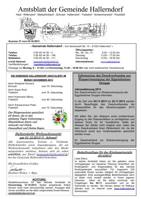 Gemeindeblatt vom 25.10.2013 downloaden - Gemeinde Hallerndorf