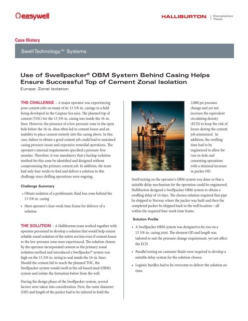 Use of Swellpacker OBM System Behind Casing - Halliburton