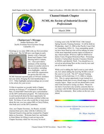 Channel Islands Chapter NCMS, the Society of Industrial Security ...