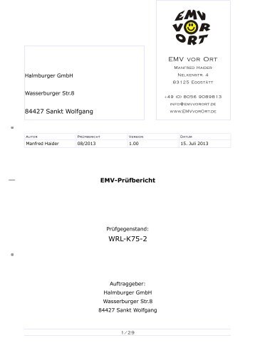 Prüfbericht zur CE-Erklärung WRL-K 75 - Halmburger GmbH