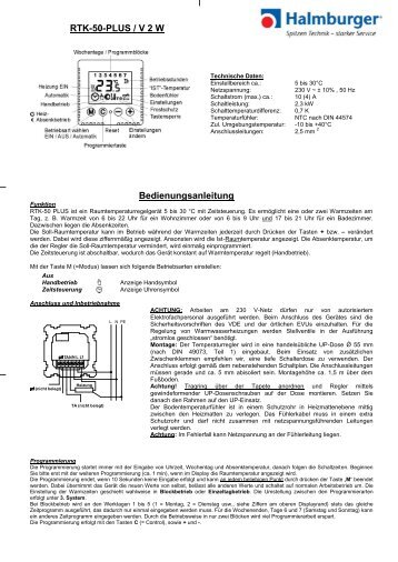 Raumtemperaturregler RTK-50 PLUS