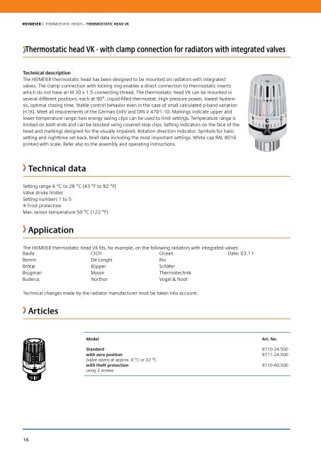 Thermostatic heads and valve bodies