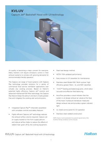 KVL-UV Spec Sheet - Halton Company