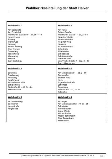 Wahlbezirkseinteilung der Stadt Halver