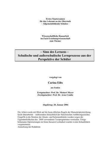 – Sinn des Lernens – Schulische und außerschulische ...