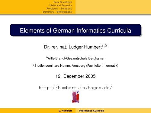 Elements of German Informatics Curricula