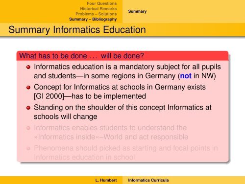 Elements of German Informatics Curricula