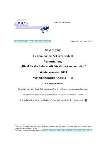 Vorlesung: Didaktik der Informatik - Sekundarstufe I, Wintersemester ...