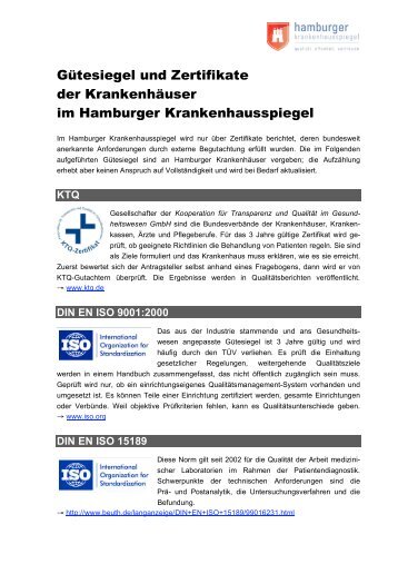 Qualitätssiegel & Zertifikate in HH - Hamburger-Krankenhausspiegel